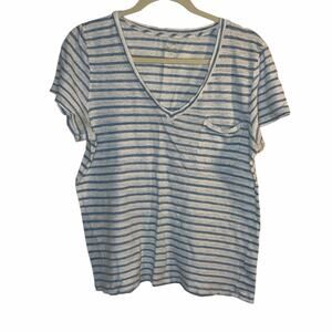 J.Crew 100% Linen Striped V-Neck Tee – Size XL – Light Blue & White